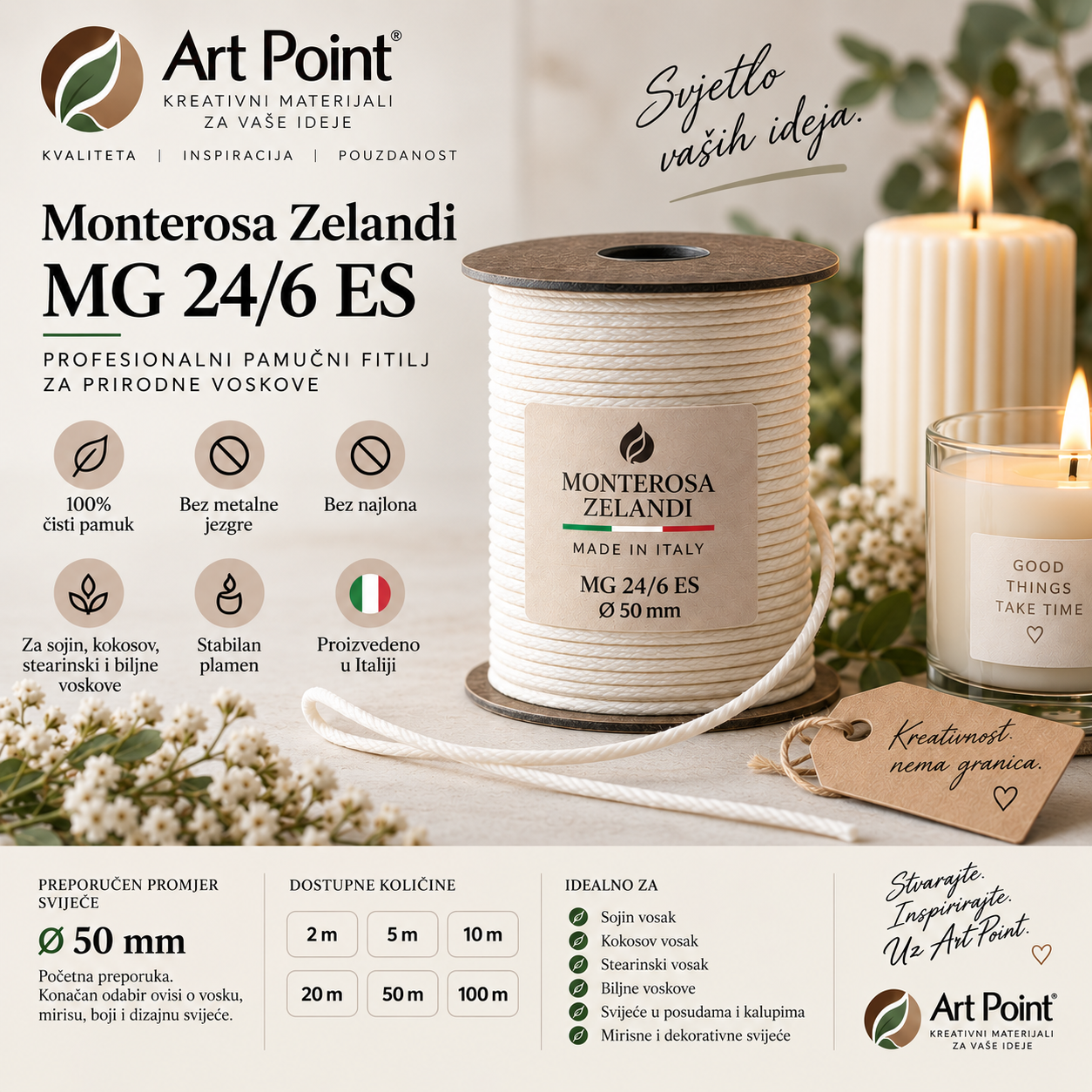 Pamučni fitilj MG 24/6 ES – Ø50 mm | Monterosa Zelandi